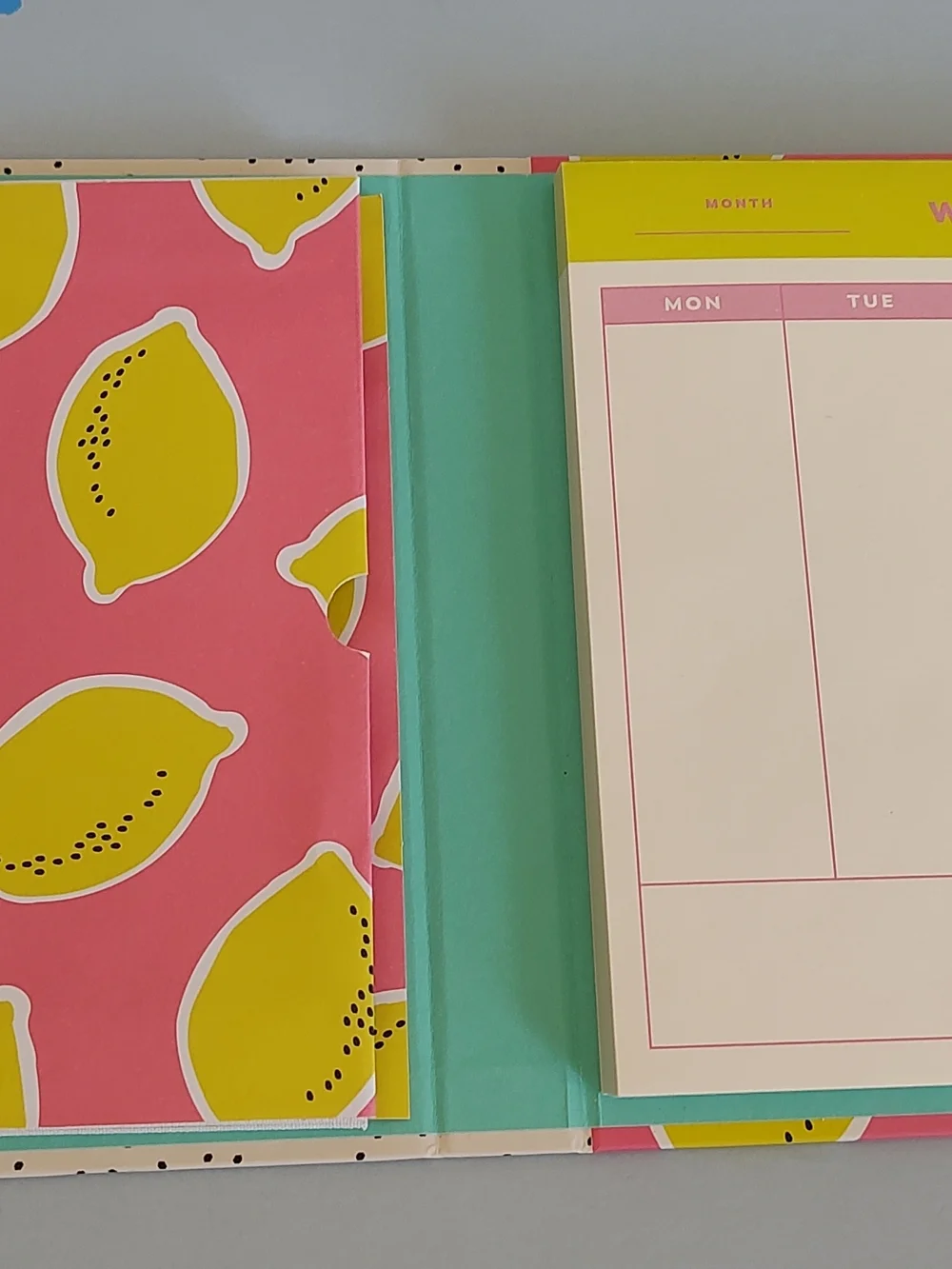Pink Lemon Print Planner Note Pad Organizer with Gold Script